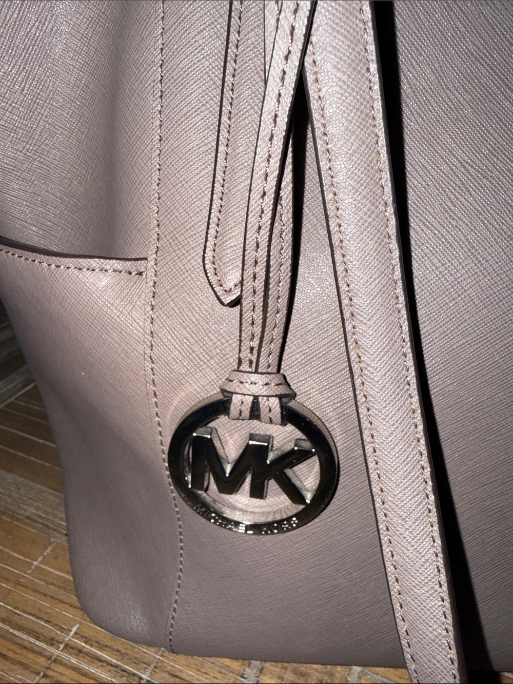 MICHAEL KORS Mauve Taupe Saffiano Leather Tote with Silver MK Charm